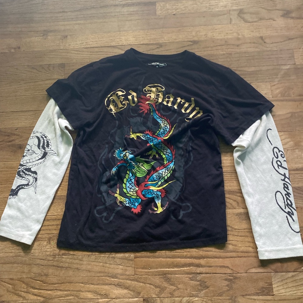 Ed Hardy Black Tee with Gold Accents